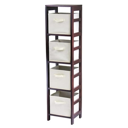 Winsome Capri 4 Section N Storage Shelf with 4 Foldable Fabric Baskets - Walnut and Beige 92841
